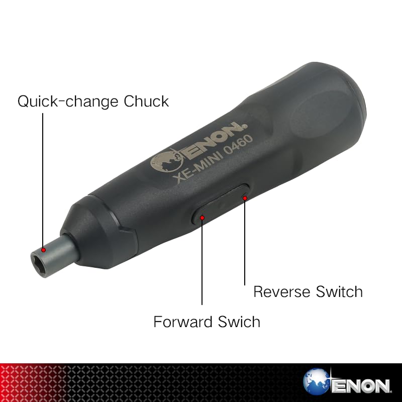 Enon Cordless Mini Screwdriver Set With Reverse/Forward Function With Rechargeable Battery Comes With 24 Pcs Bits - 6 Months Warranty (Xe-Mini0460) - Black Enon Cordless Mini Screwdriver Set With Reverse/Forward Function With Rechargeable Battery Comes With 24 Pcs Bits - 6 Months Warranty (Xe-Mini0460) - Black